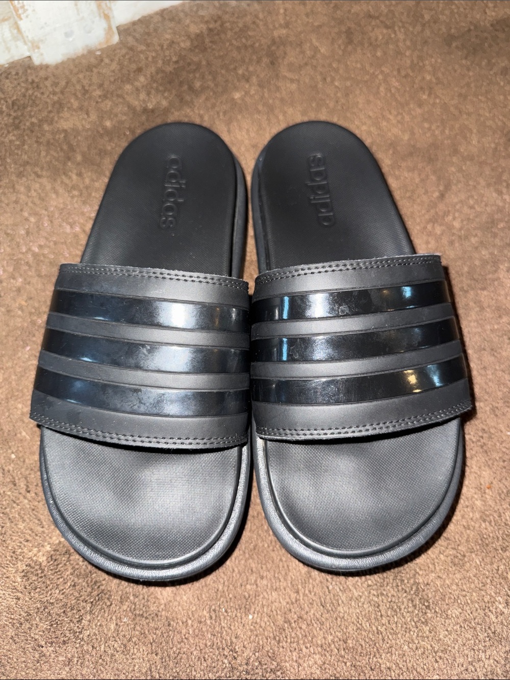 adidas Black Gloss-Stripe Slide Sandals